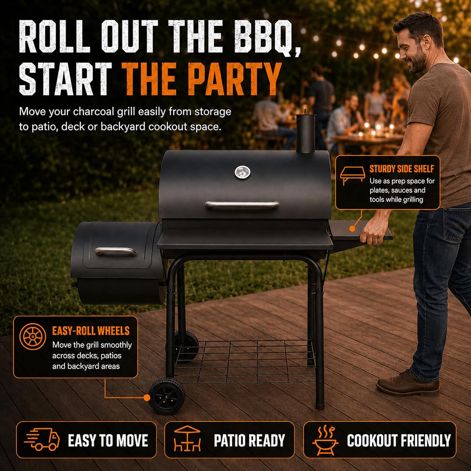 Realcook Charcoal Grill with Offset Smoker: Spacious Barrel Charcoal Grills