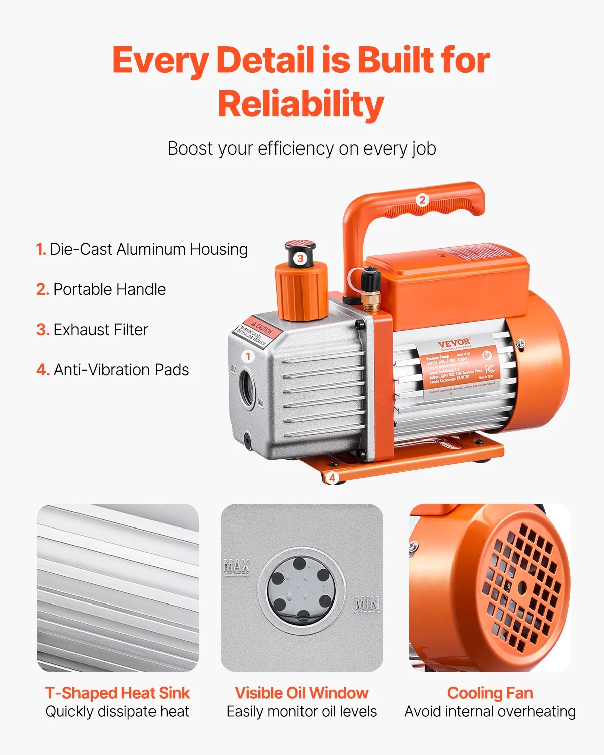 3.5 CFM AC Vacuum Pump and Gauge Set,Single Stage Rotary Vane HVAC Air Vacuum Pump,A/Cnbsp;Refrigerantnbsp;Manifold Gauge Kit, with Hoses,for R134a,R12,R22,R502a,R410A,R404,R407C Refrigerants - Image 7