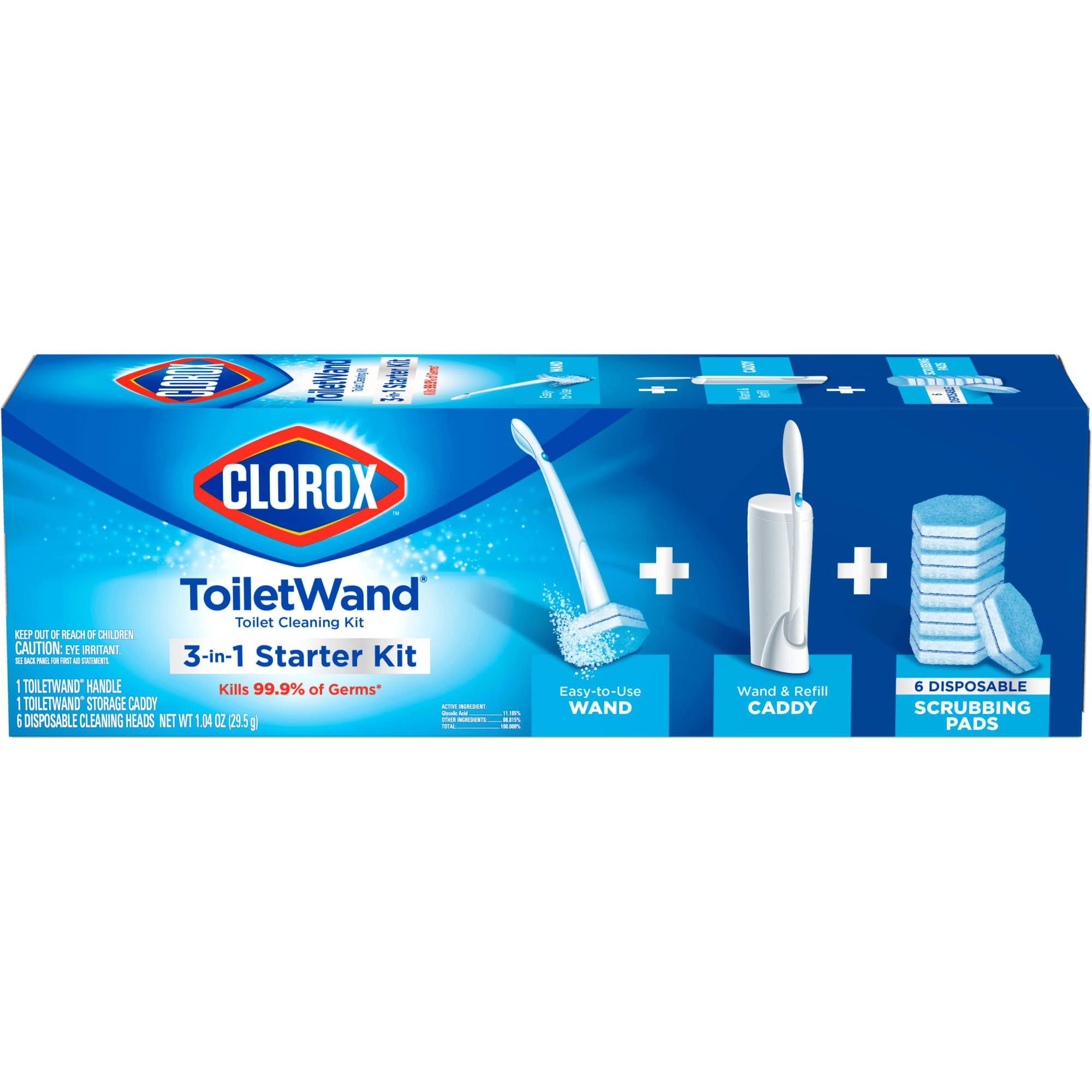 Clorox Original Cleaning System, Toiletwand, Storage Caddy, 6 Refill Heads (Package May Vary)