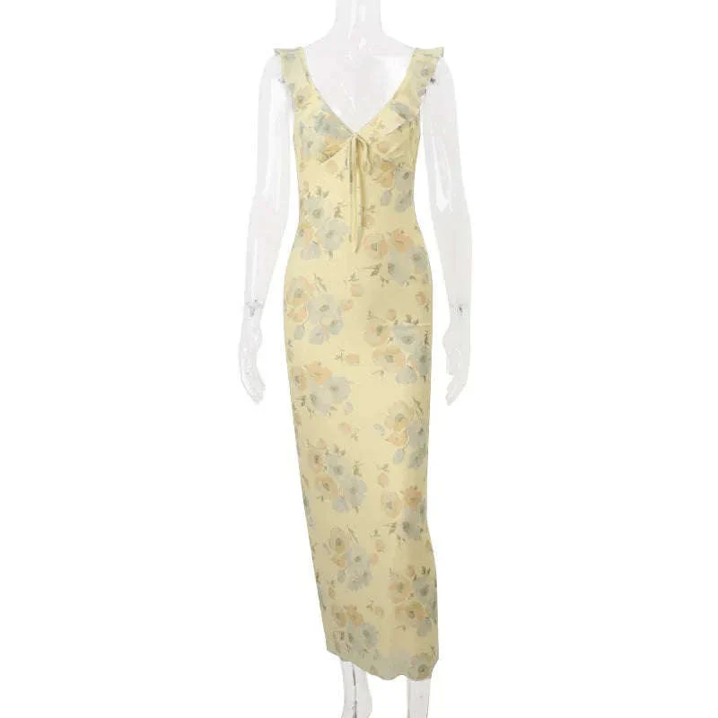 Robe Maxi Dos Nu Plongeant Fleurie Mode Été