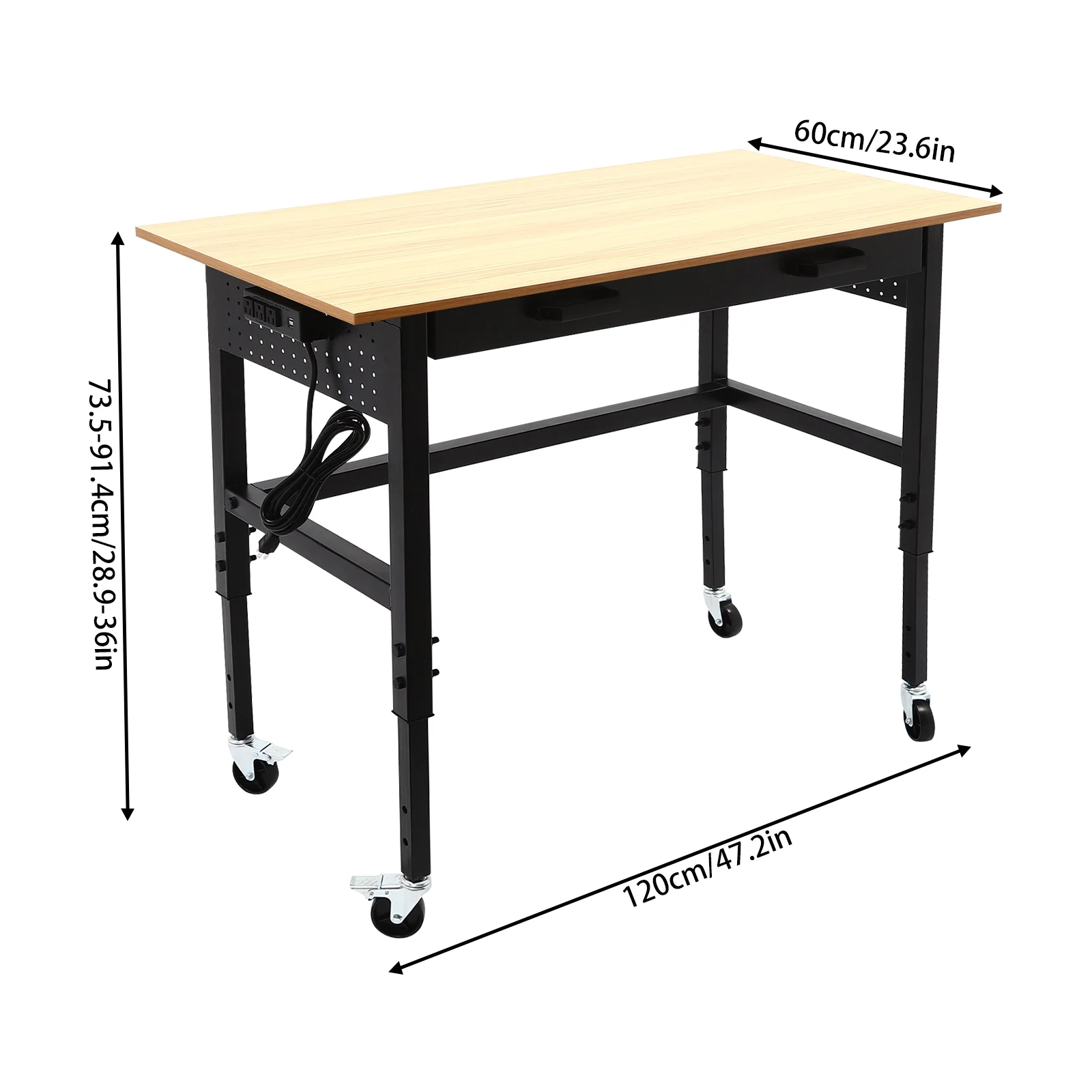 Multi-Functional Mobile Workbench | Adjustable Height | Power Outlet Drawer | 200 lbs Capacity | Ideal for Garage, Home, and Office - Image 3