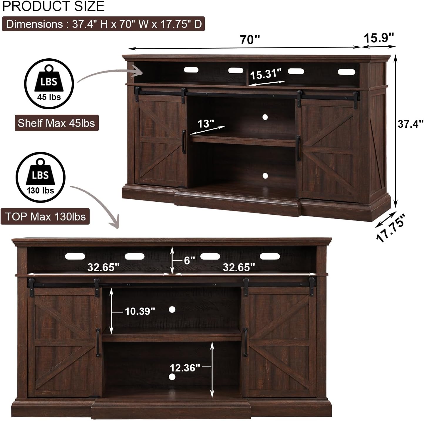 Farmhouse TV Stand for 80 Inch TVs, 37.4