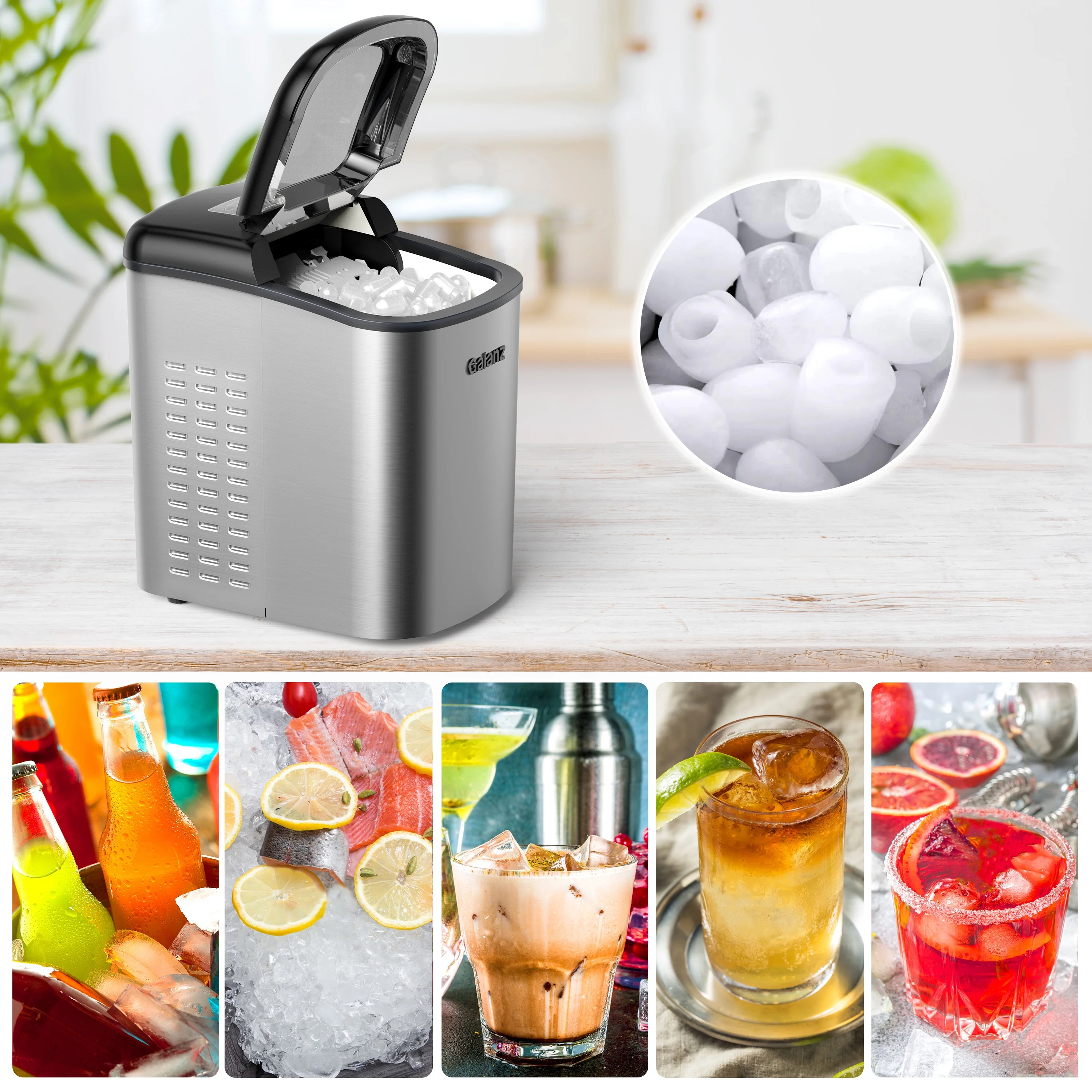 Portable Countertop Electric Maker Machine 26 lbs in 24 Hours, 9 Bullet Shaped Cubes Ready in 9 Minutes, 2 Ice Sizes, Perfect for Parties Home Bar, 2 1 L, Retro Red(Red) Image 9