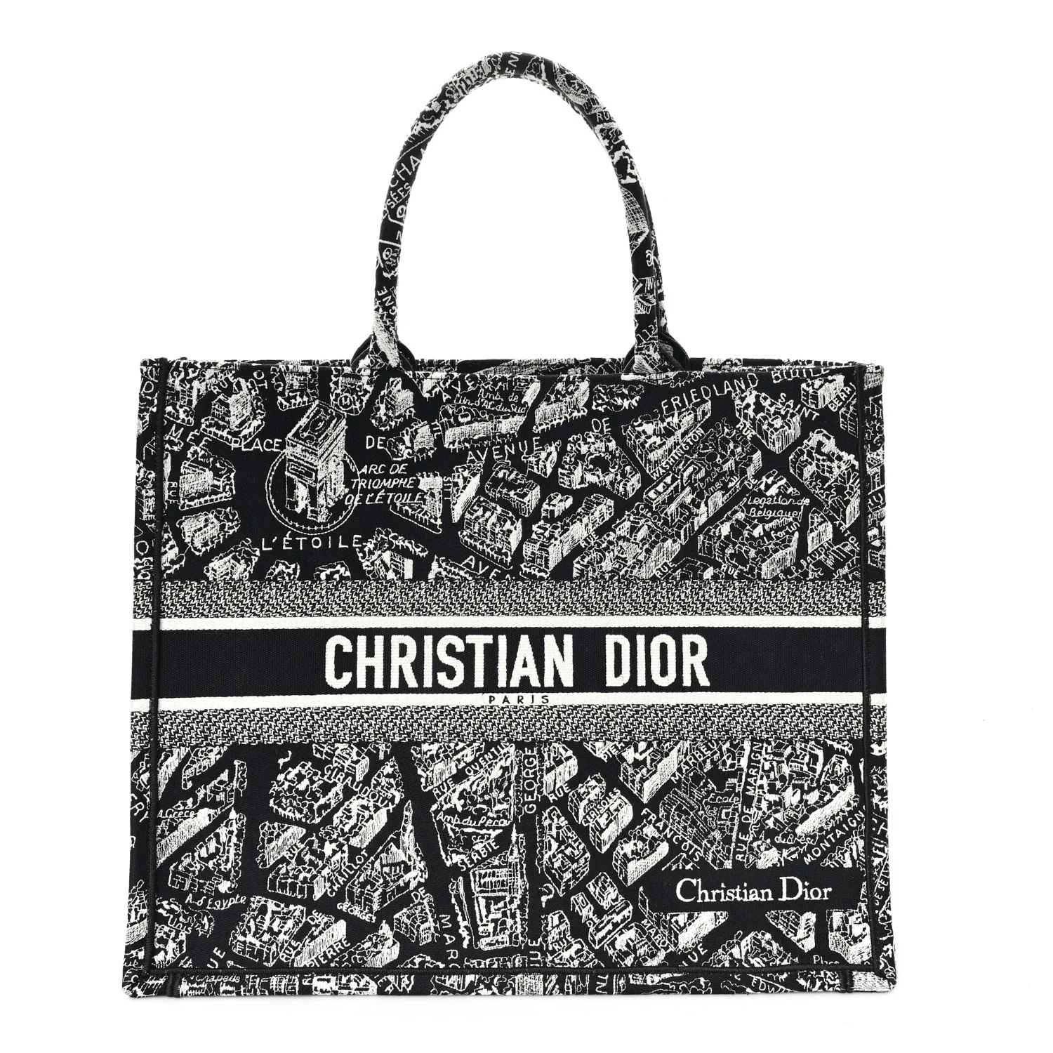 Canvas Embroidered Large Plan De Paris Book Tote Black White
