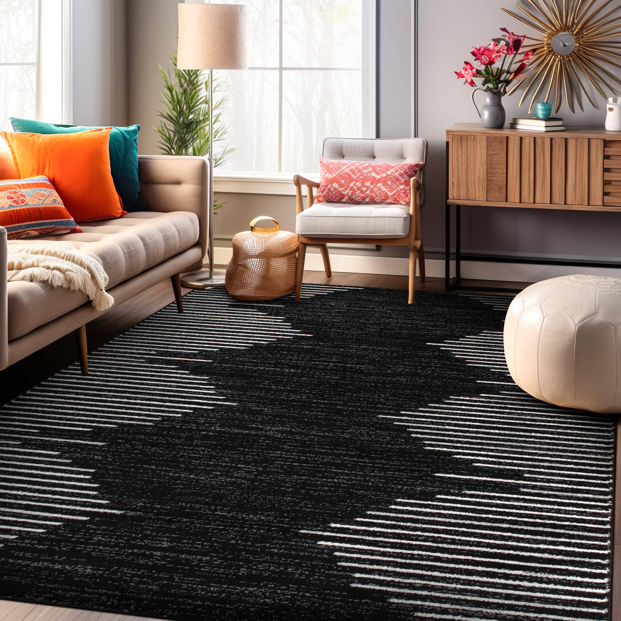 Black 5 ft. x 7 ft. Bohemian Stripe Area Rug