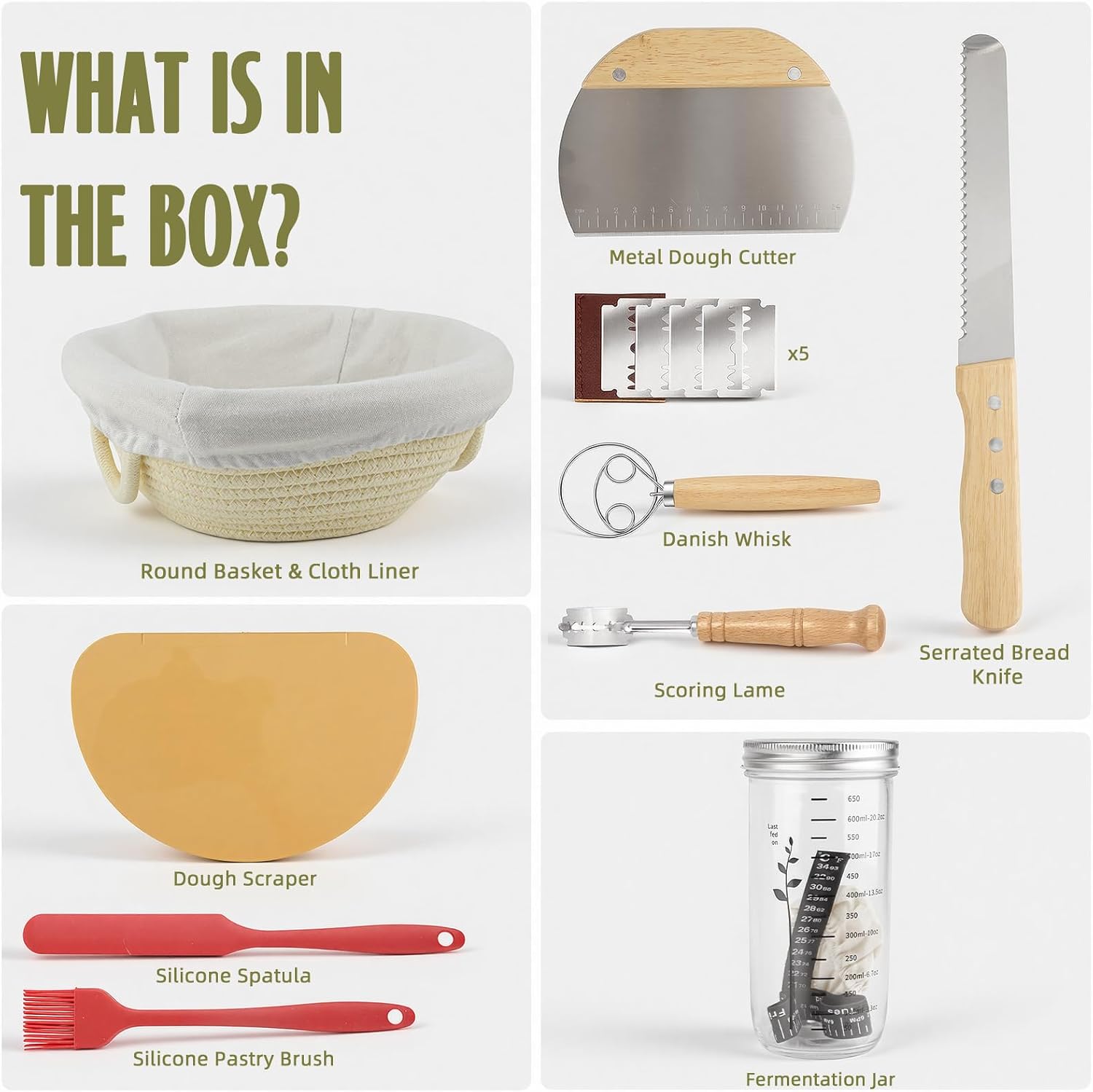 Sourdough Starter Kit, Breathable Cotton Basket, Machine Washable