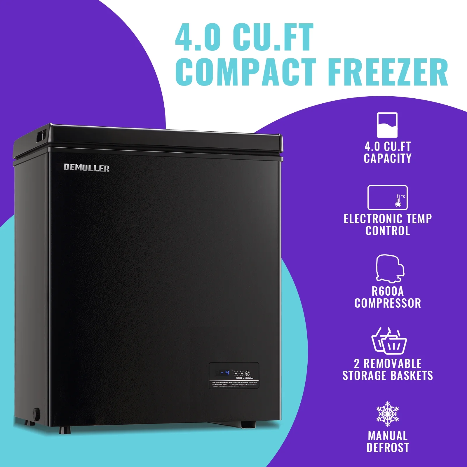4.0 Cu.ft Deep Freezer Top Open Door Compact Freezer with 2 Removable Storage Baskets Black(4.0 CU.FT/BLACK) - Image 6