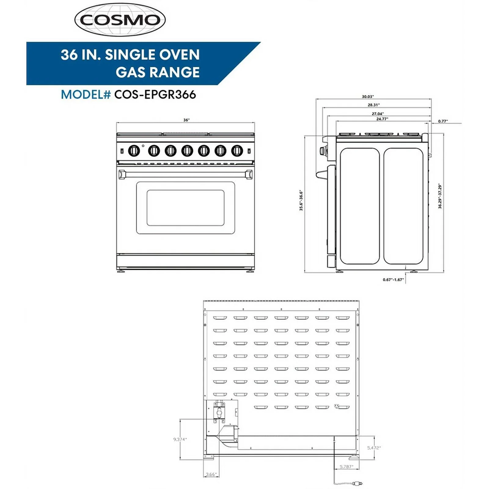 36 Inch 6 Cubic Foot Gas Range Convection Oven with 6 Italian Burners(with out Range Hood) - Image 6