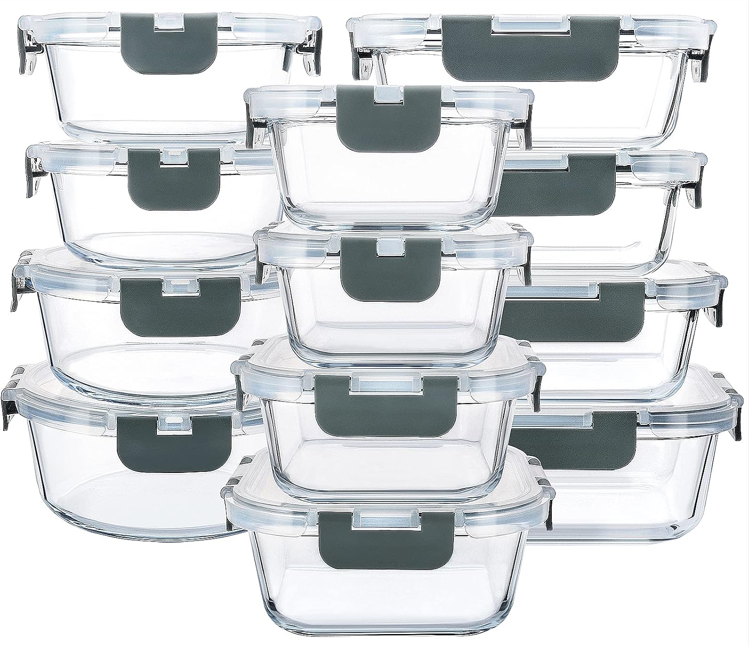 M MCIRCO 24 Piece Glass Food Storage Containers with Lids, Gray