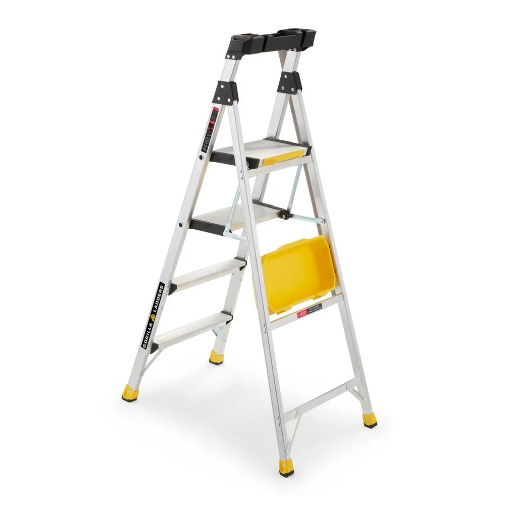 Removable Dual Platform Heavy Duty Ladder With Project Bucket, 5.5 ft, Aluminum, Multicolor - Image 9