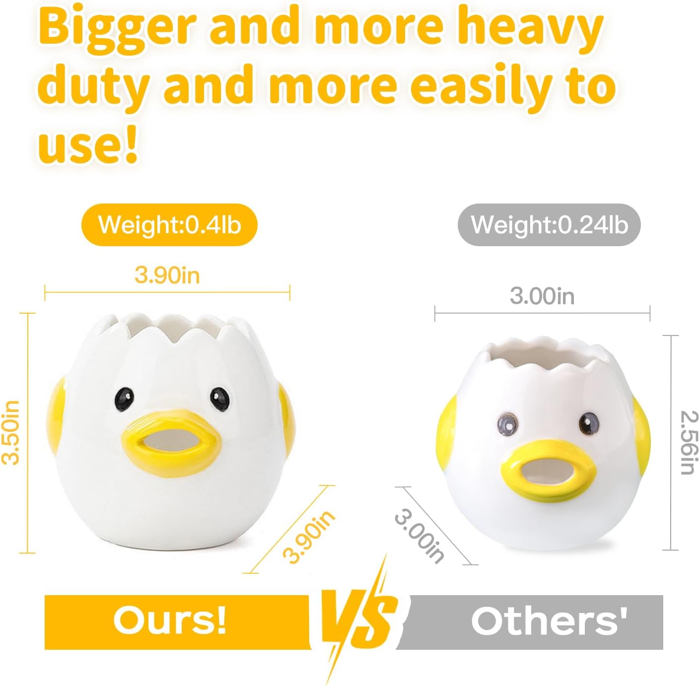 LuoCoCo Cute Egg Separator, Ceramic Vomiting Chicken Egg Yolk White Separator, Practical Household Small Egg Filter Splitter, Kitchen Gadget Baking Assistant Tool, Dishwasher Safe (Yellow)