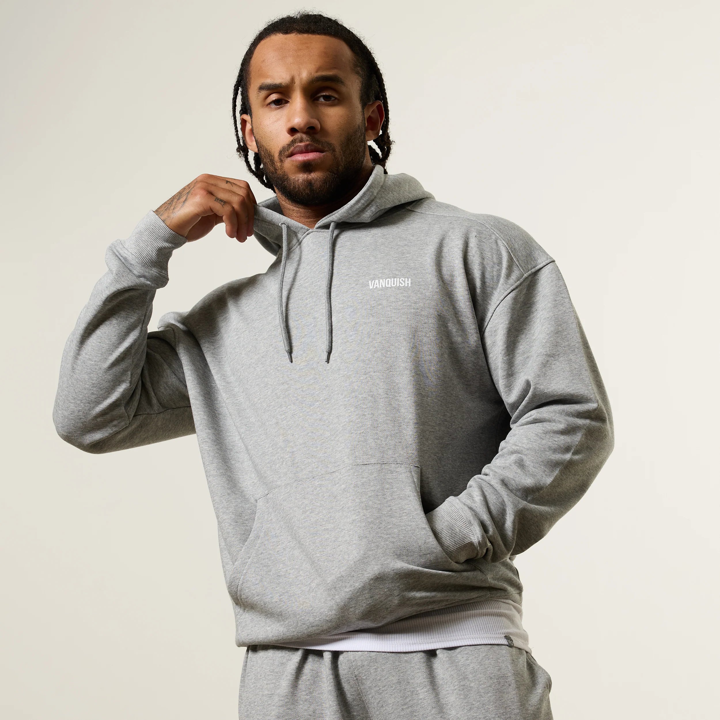 Vanquish Essential Grey Melange Oversized Pullover Hoodie
