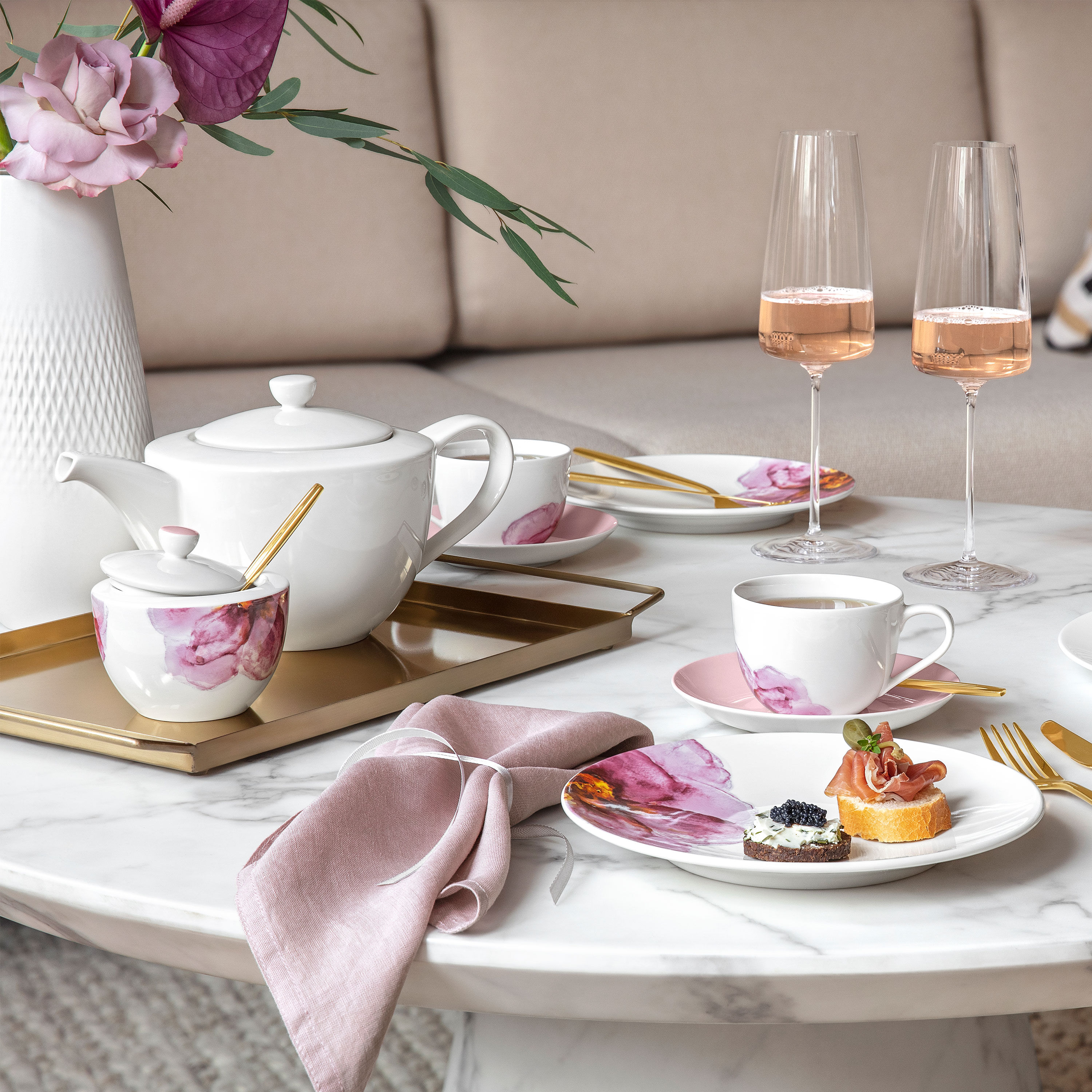 Rose Garden Sugar bowl - Pink, 9.2 oz, Premium Porcelain