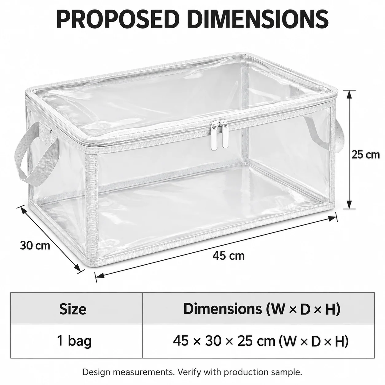 Clear White-Trim Clothes Storage Bag, Medium