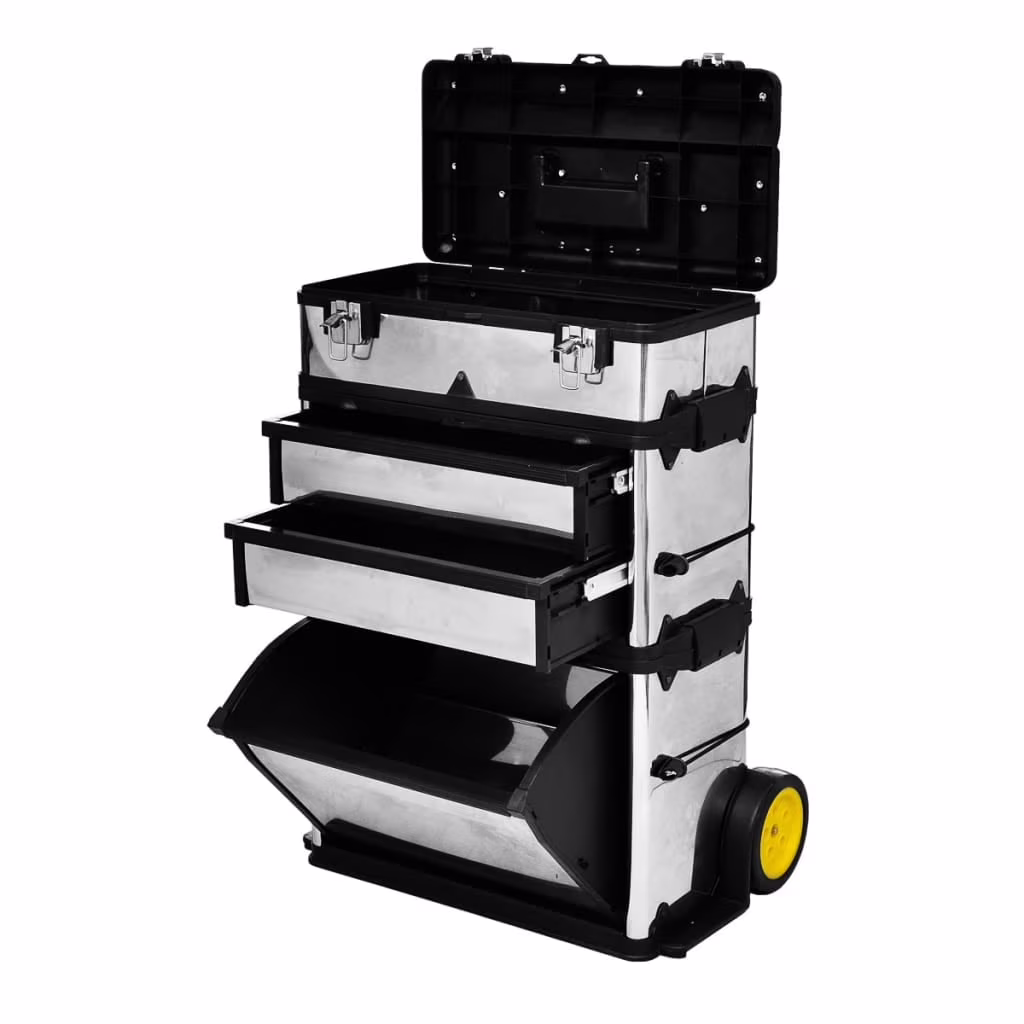 vidaXL 22.2 Stainless Steel Rolling Tool Boxes and Organizers with 2 Wheels Multicolor
