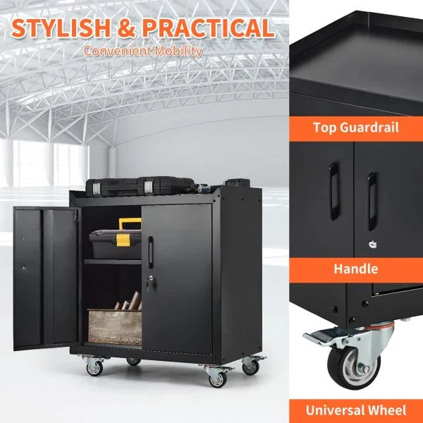Garage Storage Cabinet with Wheels, 2 Door Tool Cabinet with Adjustable Shelves, Metal Lockable Tool Cabinet, Rolling Tool Chest for Home,…