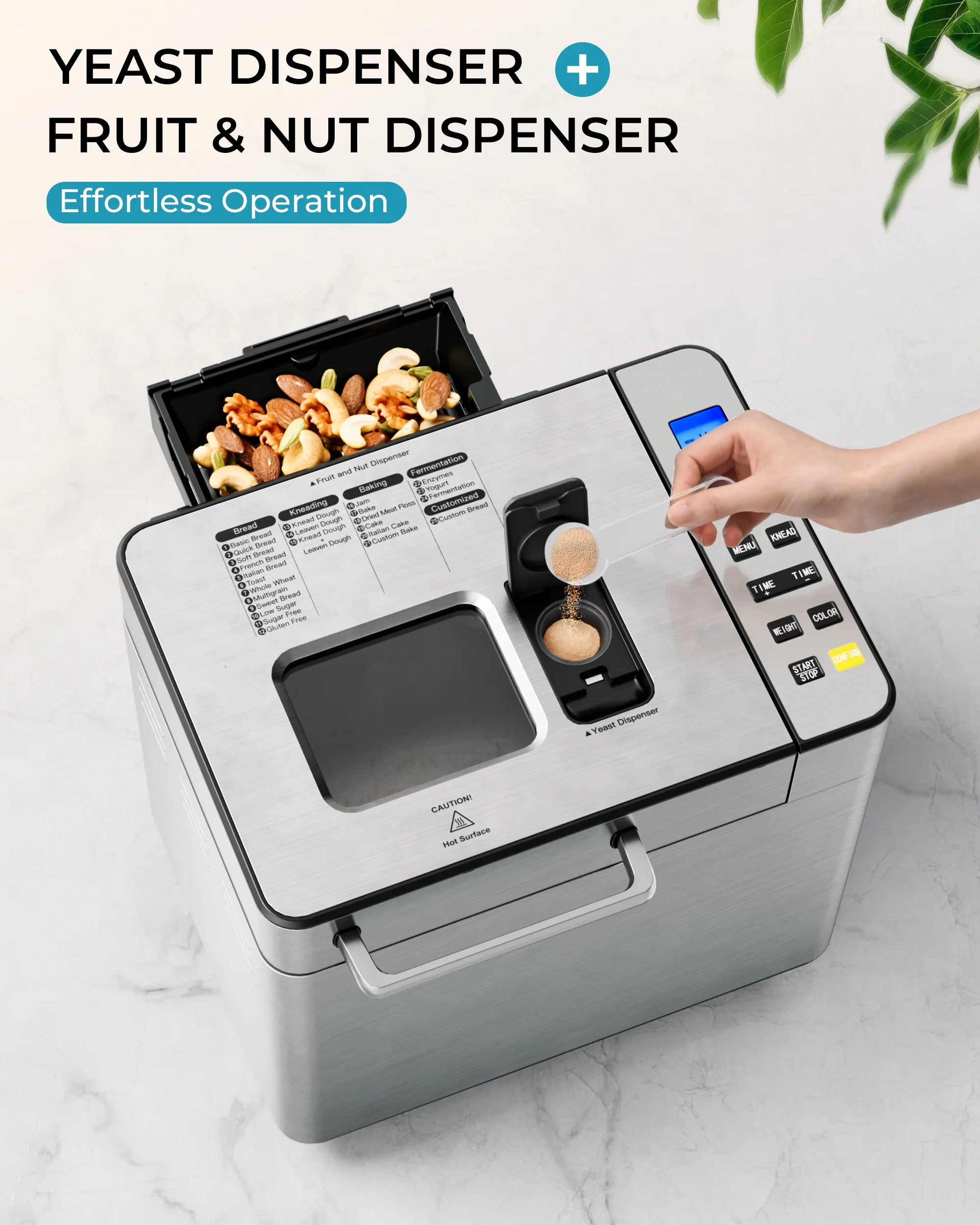 25-in-1 Bread Maker Machine, 2LB Capacity for Dough Bread with Automatic Fruit and Nut Dispenser, Stainless Steel Construction(25 in 1) - Image 6
