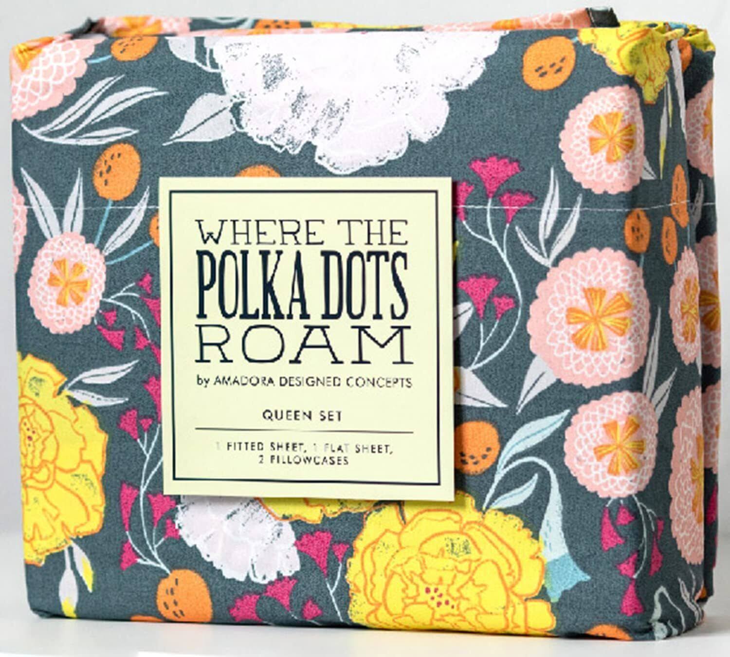 Where The Polka Dots Roam Dark Floral Bedsheets Twin size, Super Soft Wrinkle Resistant Bedding Set for Boho Room D��cor, Premium