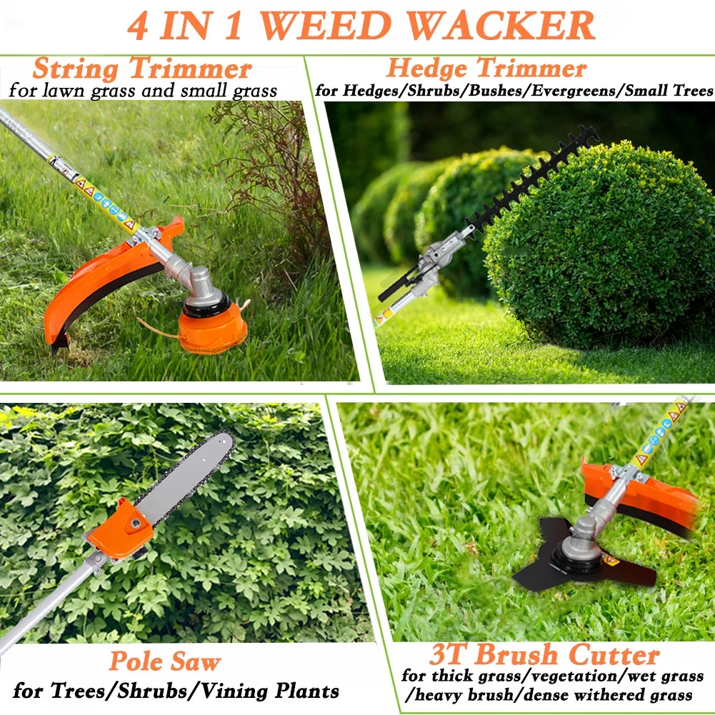 POWANLI 4-in-1 Multi-Functional Trimming Tool,56CC 2-Cycle Gas Garden Tool System with Pole Saw, Hedge Trimmer, Grass Trimmer, Brush Cutter - EPA Compliant