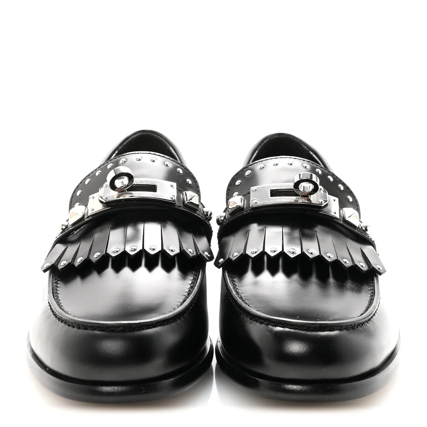 Glazed Calfskin Medor Studded Fringe Womens Destin Loafer 35 Black