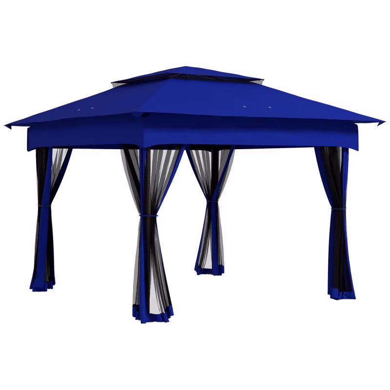 Outsunny 11' x 11' Pop Up Canopy, Outdoor Patio Gazebo Shelter with Removable Zipper Netting, Instant Event Tent w/ 114 Square Feet of Shade and Carry Bag for Backyard, Garden, Blue On-Site