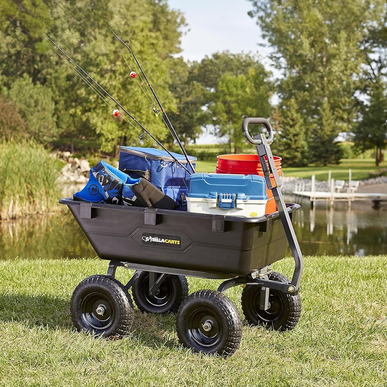 Heavy Duty Poly Utility Dump Wagon Garden Cart W/pneumatic Tires, 6 Cu ft - 1200 lb Capacity Outdoor Wheelbarrow for Yard, Landscaping &…