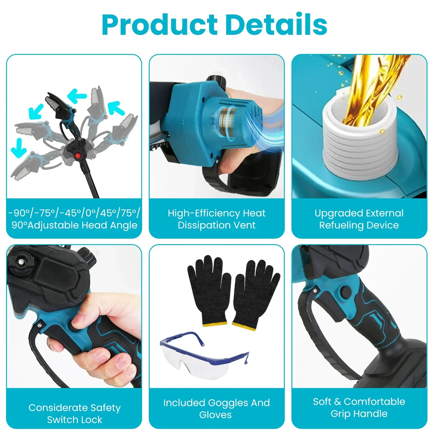 4-in-1 Pole Saw & Electric Pruning Shears for Tree Trimming 4/6 Inch Electric Chainsaw 2x3000mAh Battery 5.5ft Max Extension Pole SK5 Blade Pruning Shears for Gardening