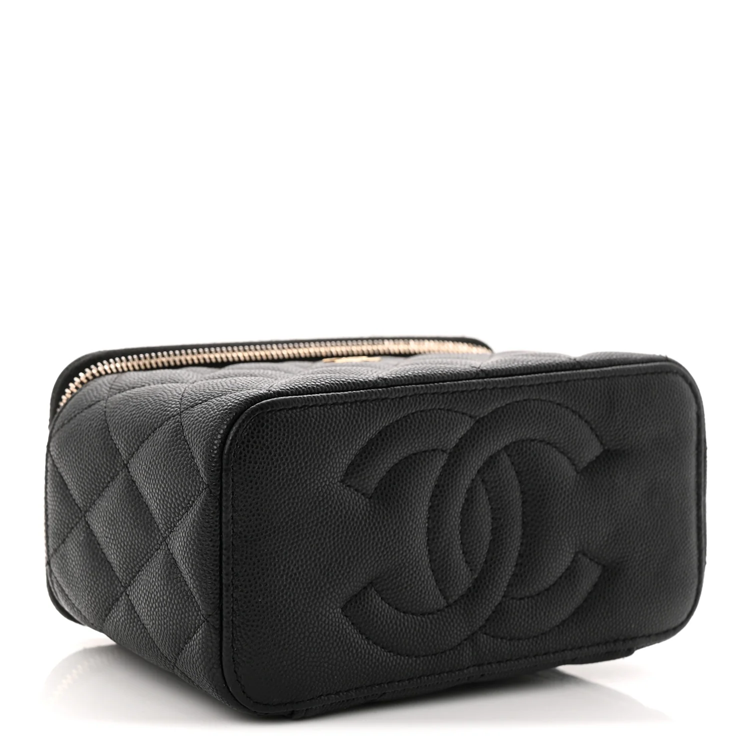 Caviar Quilted Small Vanity Case With Chain Black