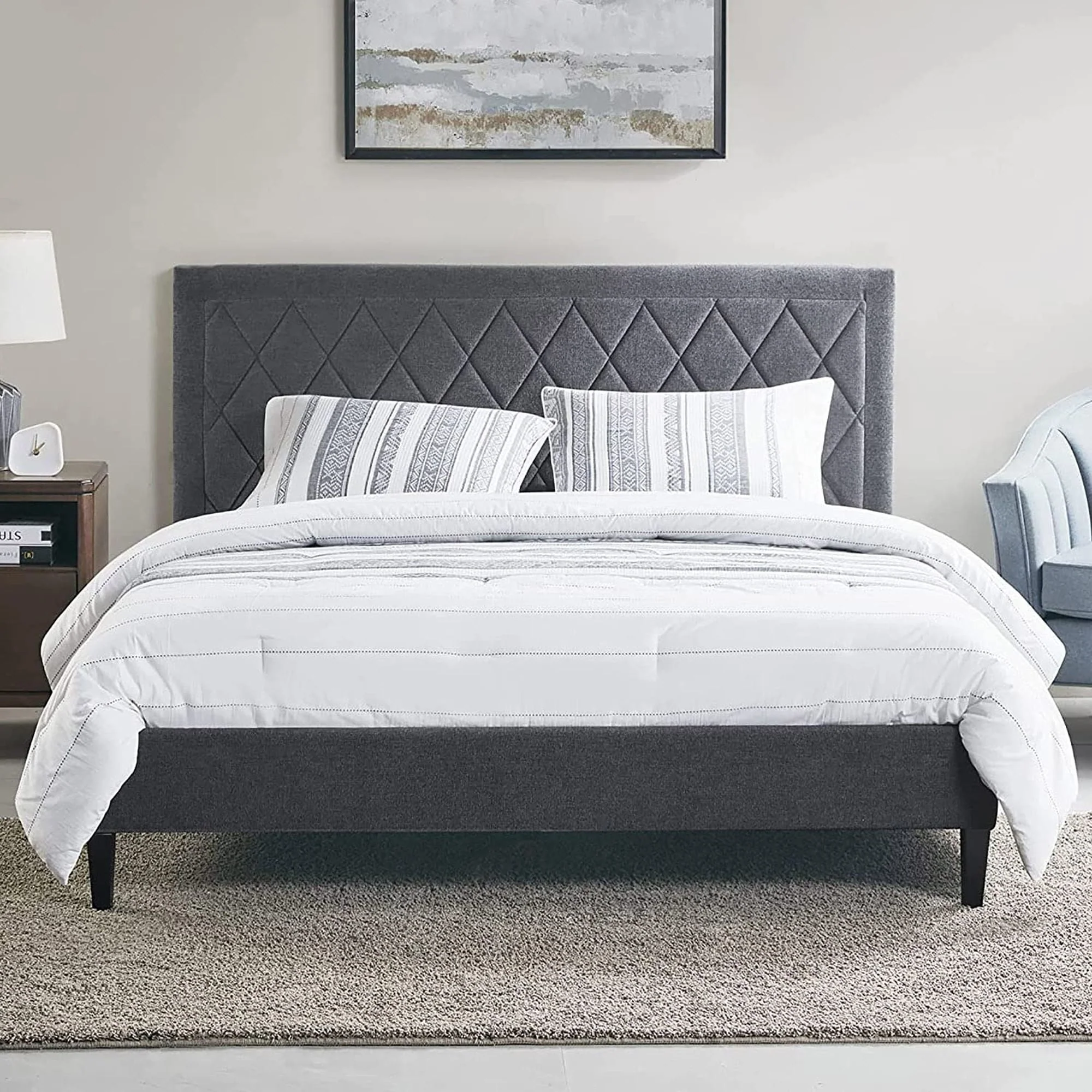 510 Design Wooden Full Size Quilted Upholstered Platform Bed Frame Bedroom with Headboard Charcoal(Full)