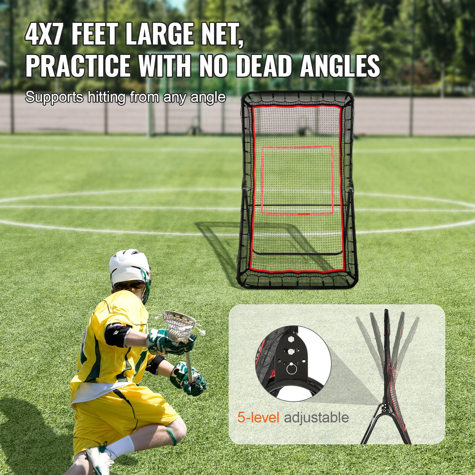 SKYSHALO 4x7ft Lacrosse Baseball Rebounder Softball Bounce Pinchback Net Adjustable Angle Shooting