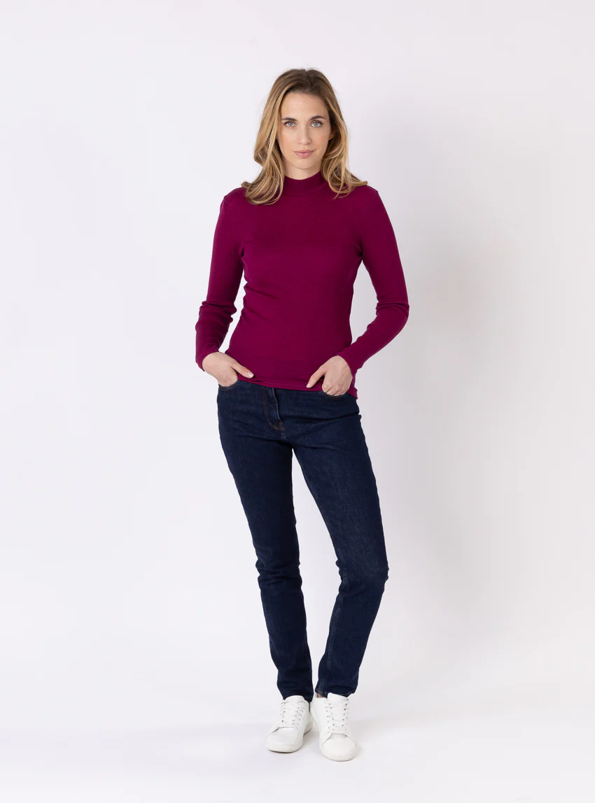Pull chaussette femme col montant violet