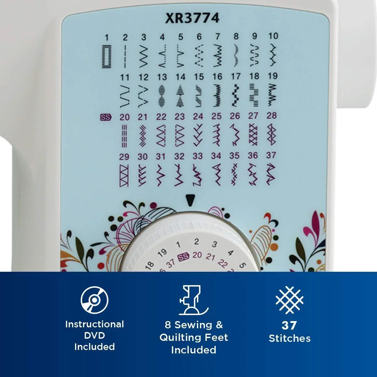 Machine à coudre et à quilter XR3774, 37 points intégrés, 8 pieds-de-biche inclus