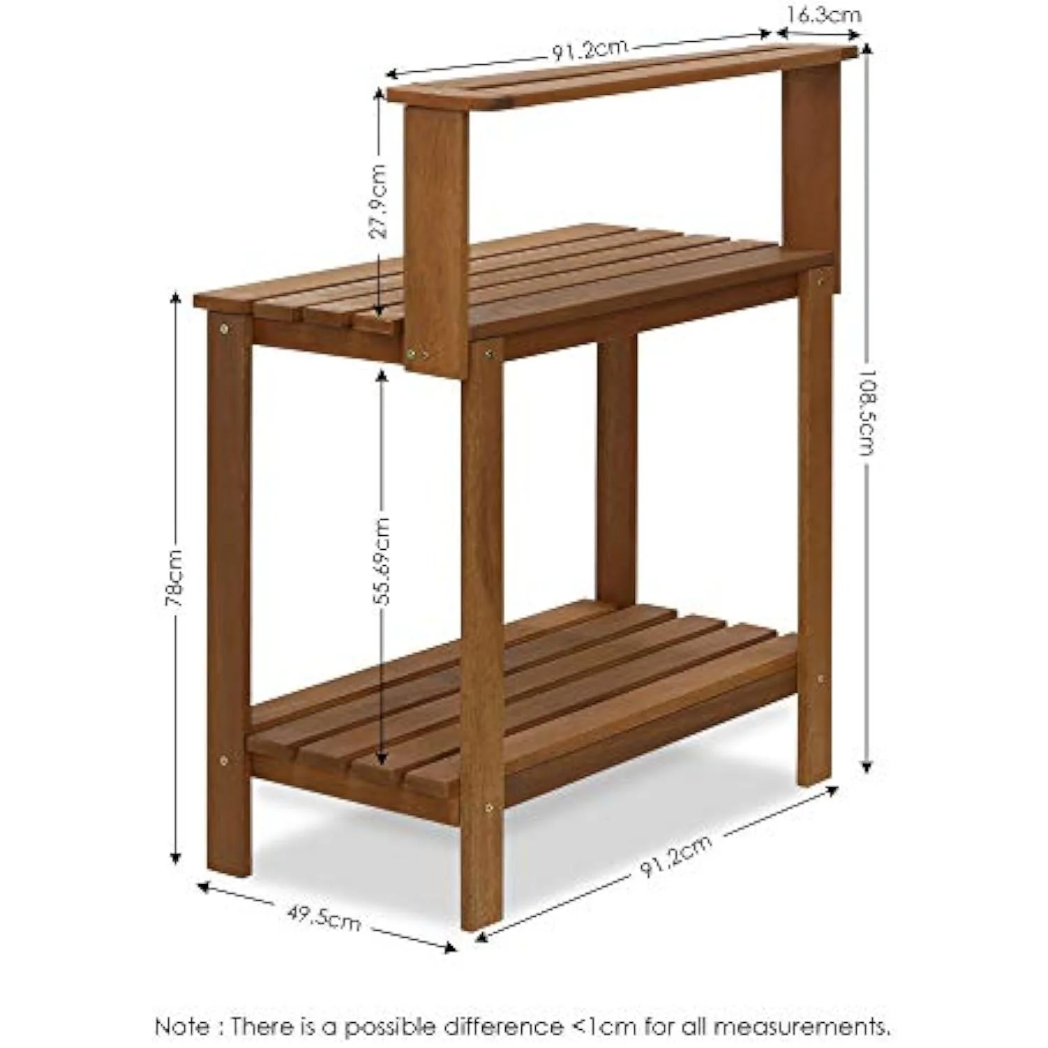 Outdoor Waterproof Hardwood Potting Bench Durable Garden Storage Table for Patio, Natural Finish, 48x24in - Image 3