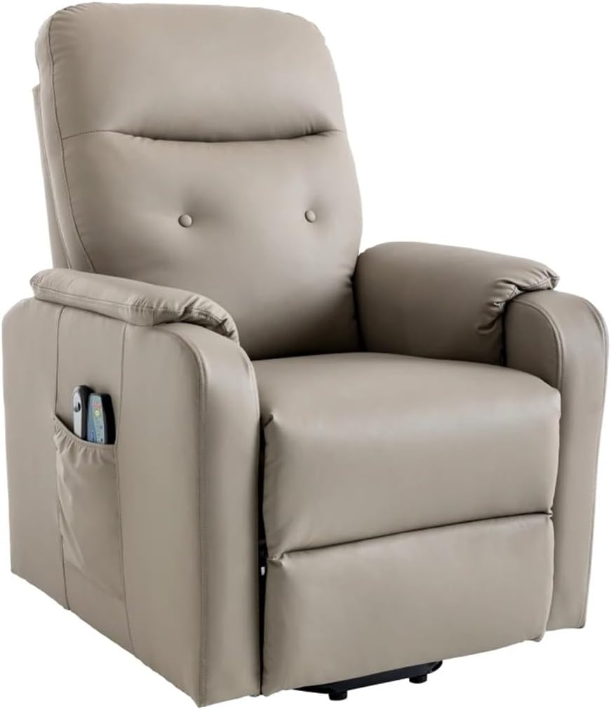 Fauteuil de massage inclinable en noyer, fauteuil releveur électrique avec poche latérale, réglable et fonction chauffante pour adultes et seniors