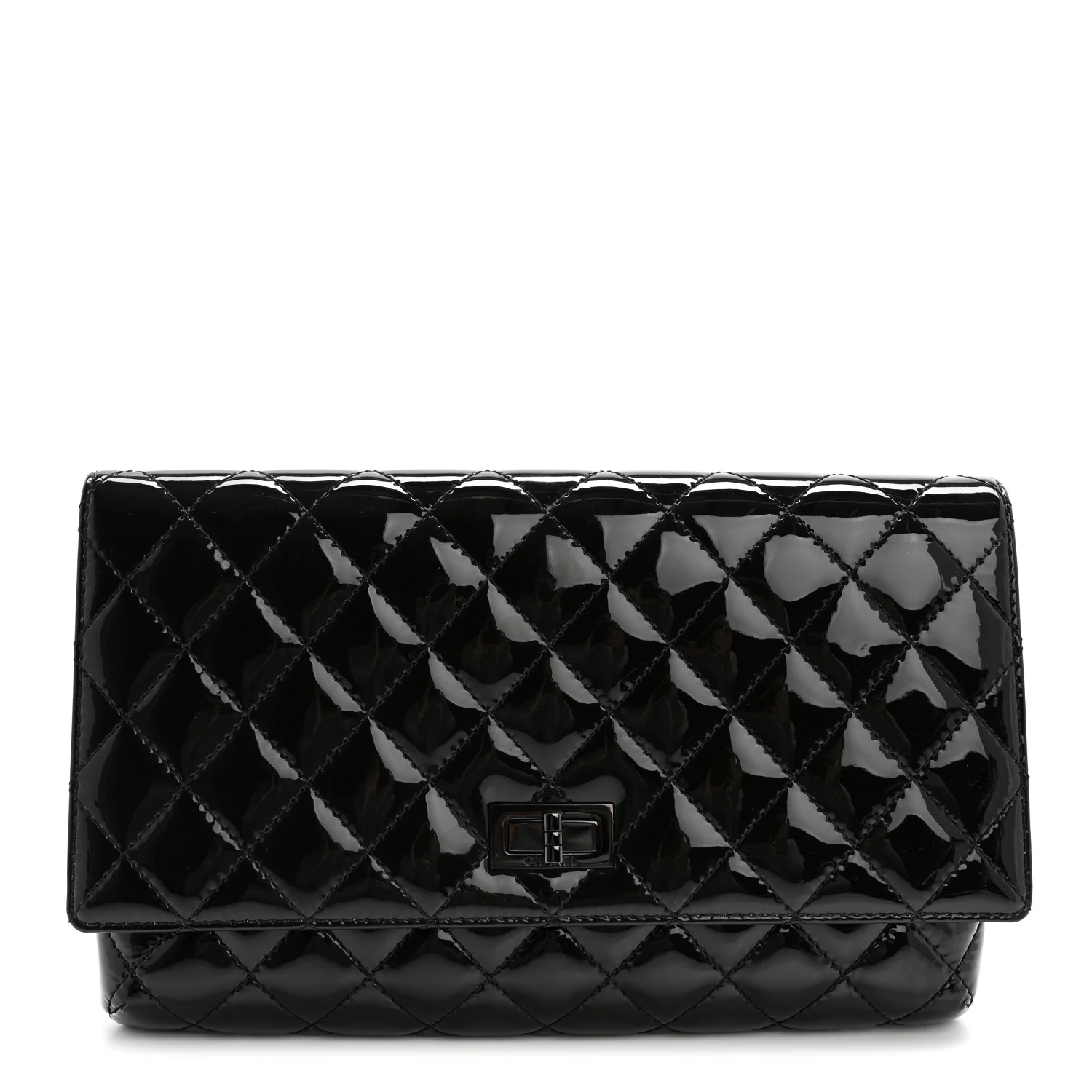 Patent Calfskin Quilted Reissue 2.55 Clutch So Black