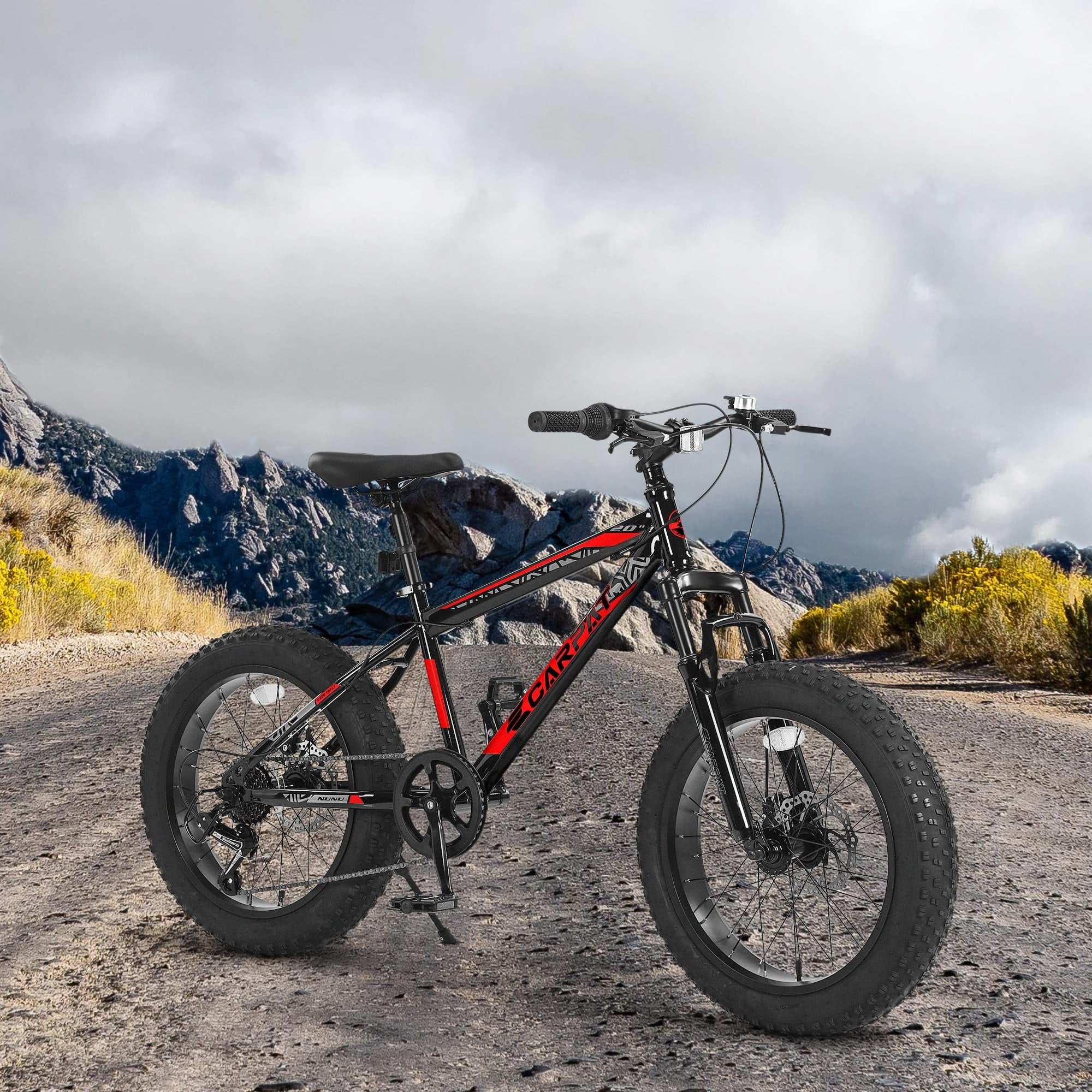 UPANBIKE 20 Inch Fat Tire Mountain Bike 4'' Wide Wheels 7-Speed Dual Disc Brakes High Carbon Steel Frame Front Suspension Snow Beach Trail Bike for Men & Women