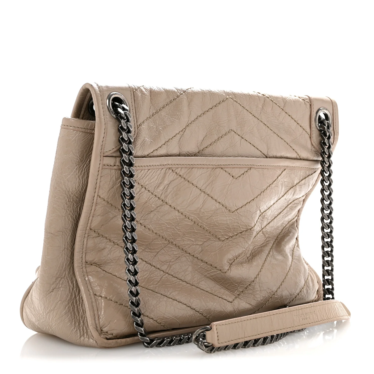 Crinkled Calfskin Matelasse Monogram Medium Niki Chain Satchel Gold Sand