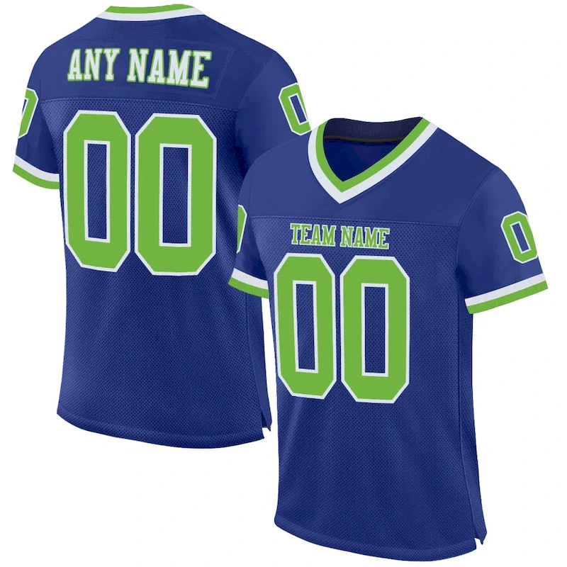 Custom Royal Neon Green-White Mesh Authentic Throwback rugby jersey