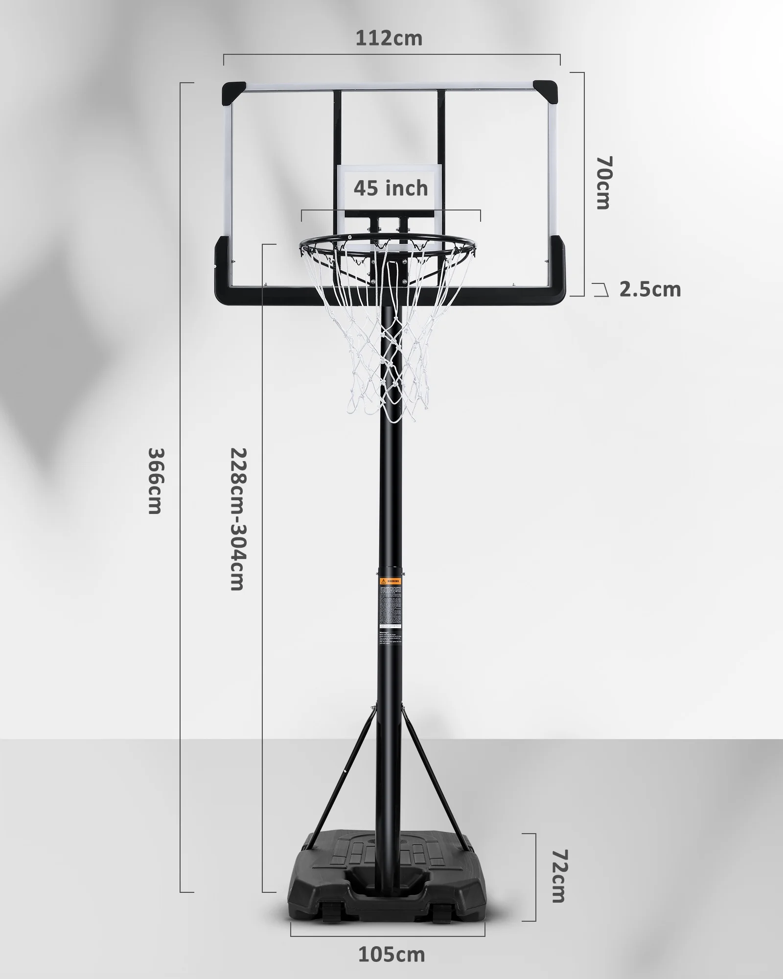 44In Portable Basketball Hoop System 6.5 ft to 10 ft Height Adjustable Basketball Goal with Large Backboard Base and Wheels for Teenagers Adults outdoor Use Fathers Day Gifts - Image 9