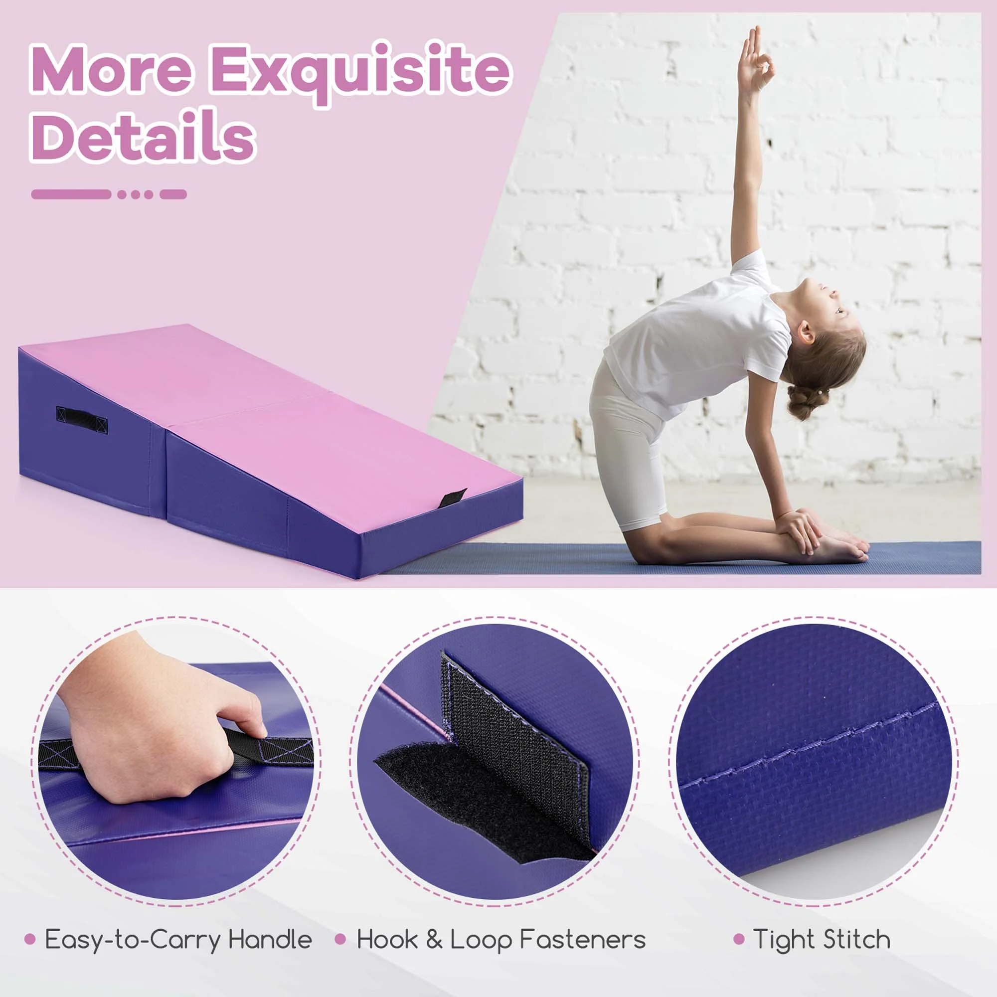Gymnastics Tumbling Mat Folding Incline Yoga Mat with Non-slip PVC Leather Pink(Pink) - Image 10