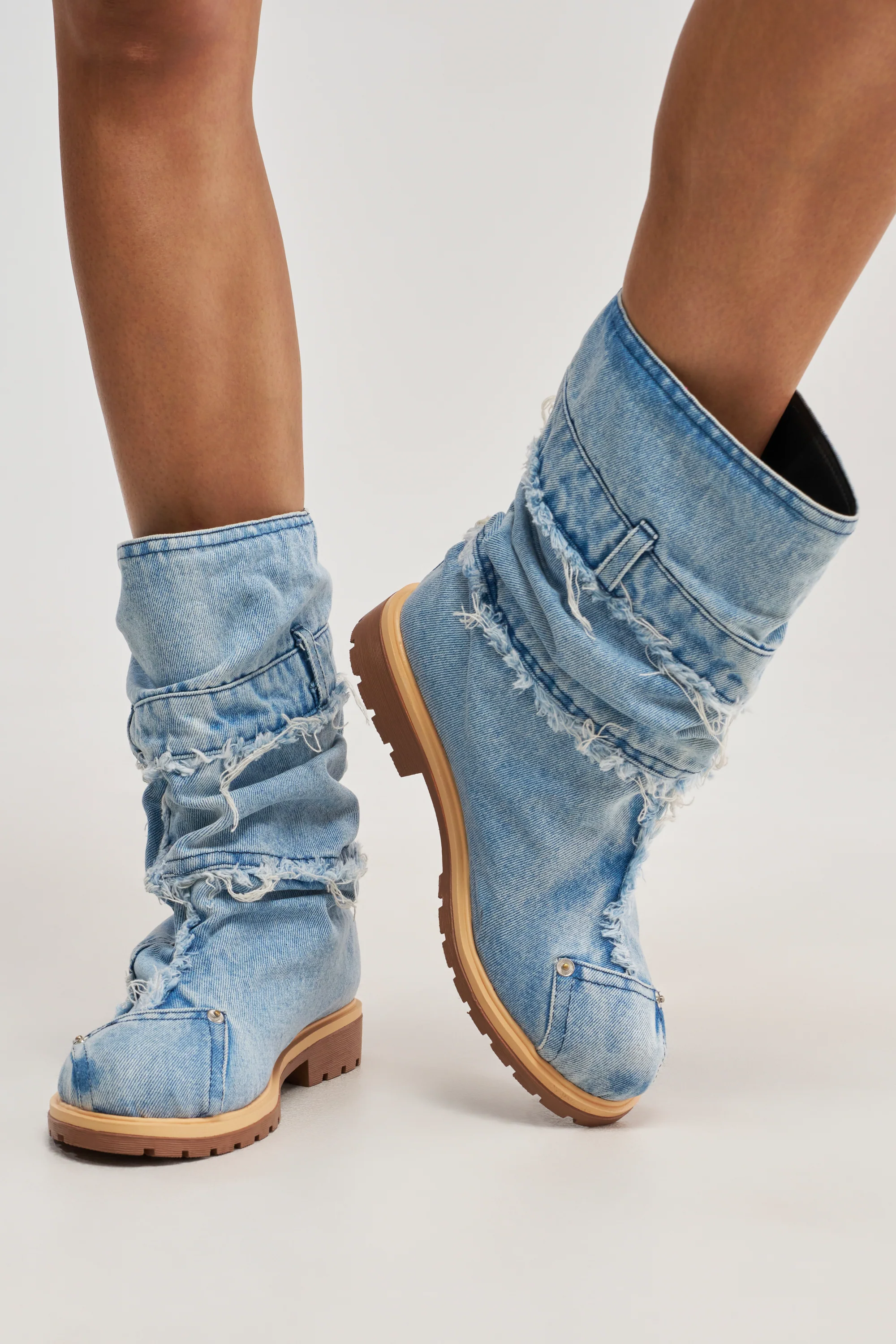 AKIRA GOLD PAPILLION DENIM FLAT BOOTIE - Akira Store