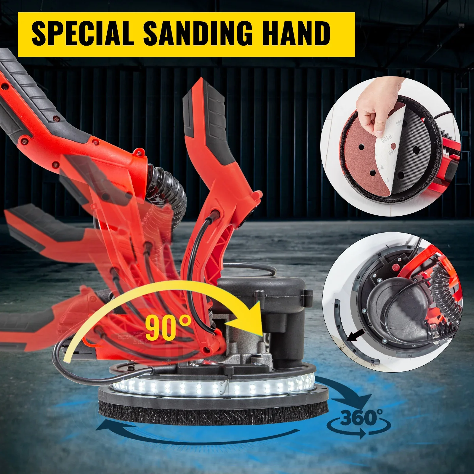 KFFKFF Drywall Sander 850W, Power-Driven Wall Smoother, Adjustable Speed 800-1750 RPM, Collapsible Plasterboard Smoother, with Extendable Handle, Power Smoother