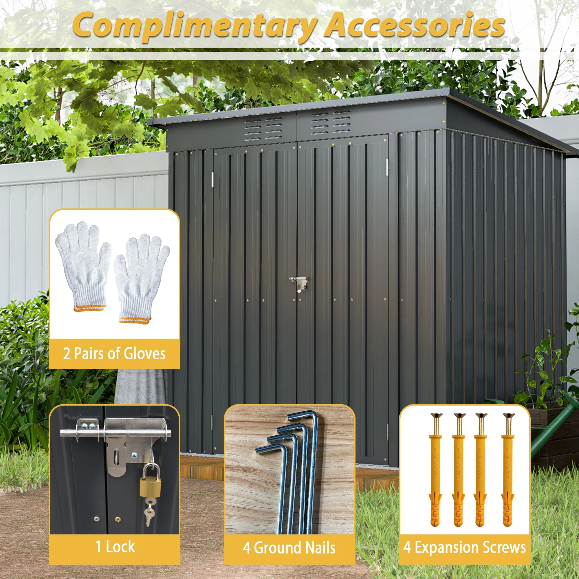 6 x 4 ft Outdoor Storage Shed with Floor Frame, Storage Sheds for Outside with Lockable Door, All Weather Garden Tool Shed with Air Vent for House Backyard Patio Lawn, Black(Black) - Image 9