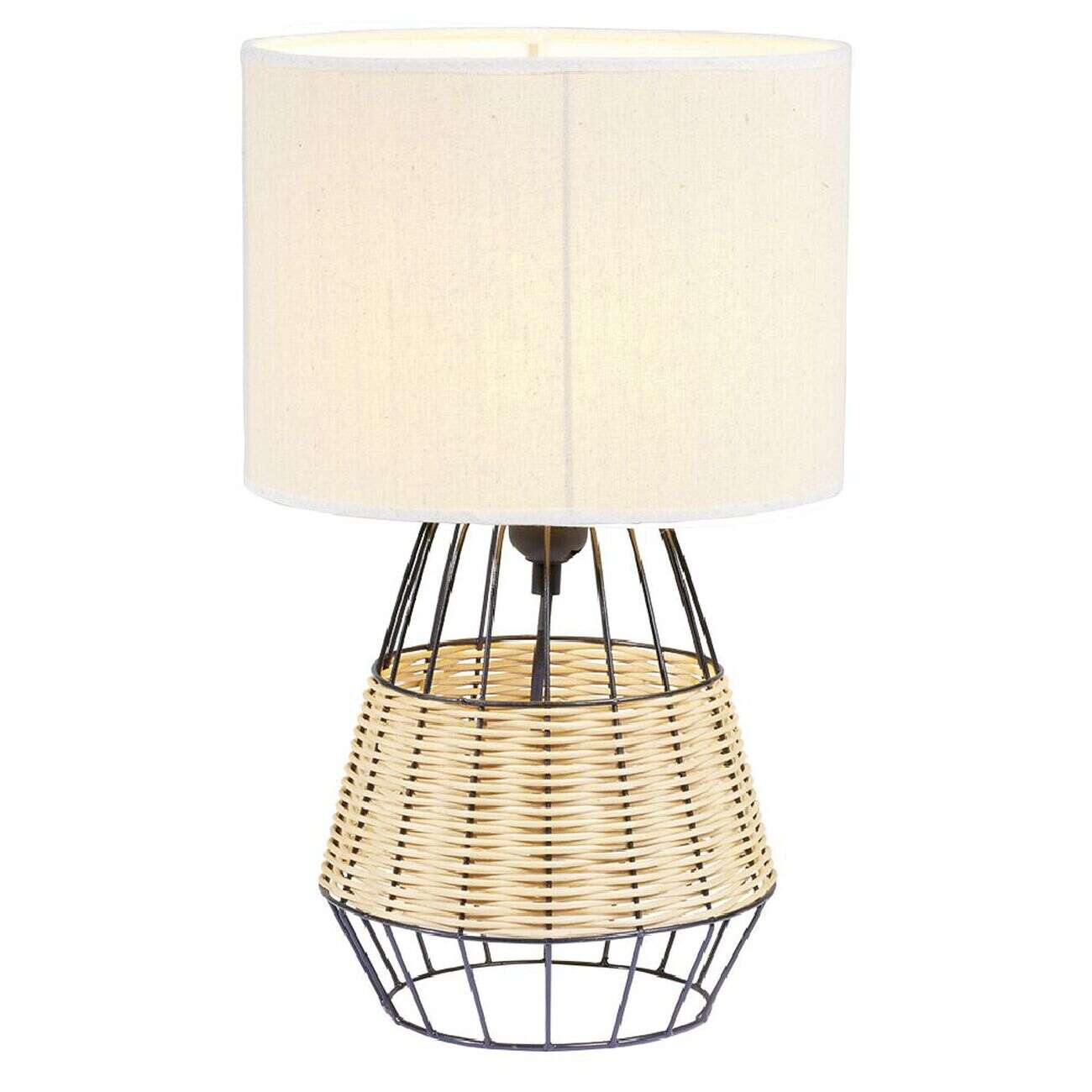 Lampe de chevet métal osier marron et noir 25x25xH44cm