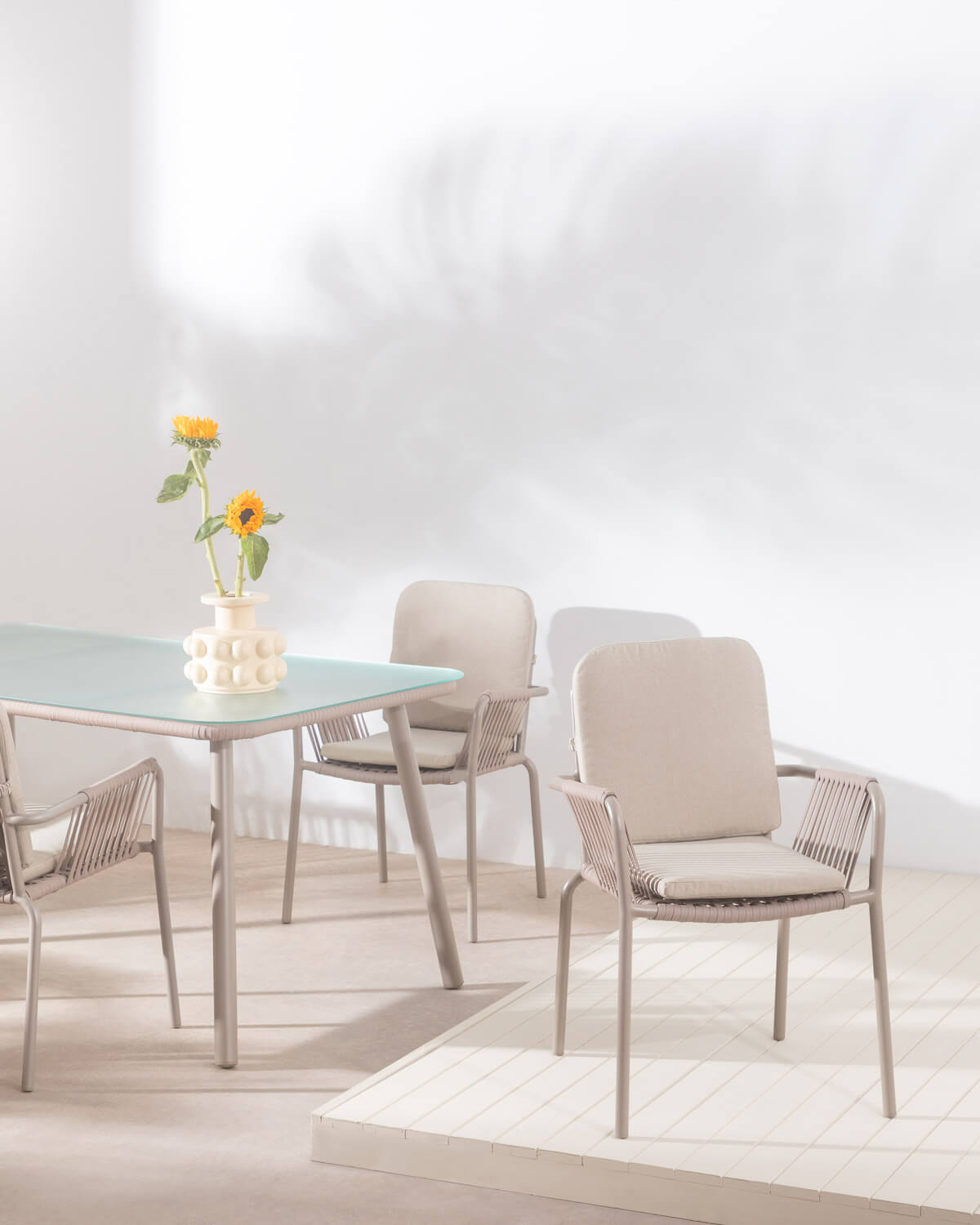 Drian - Pack 4 Sillas de Comedor con Reposabrazos de Aluminio y cuerda Drian