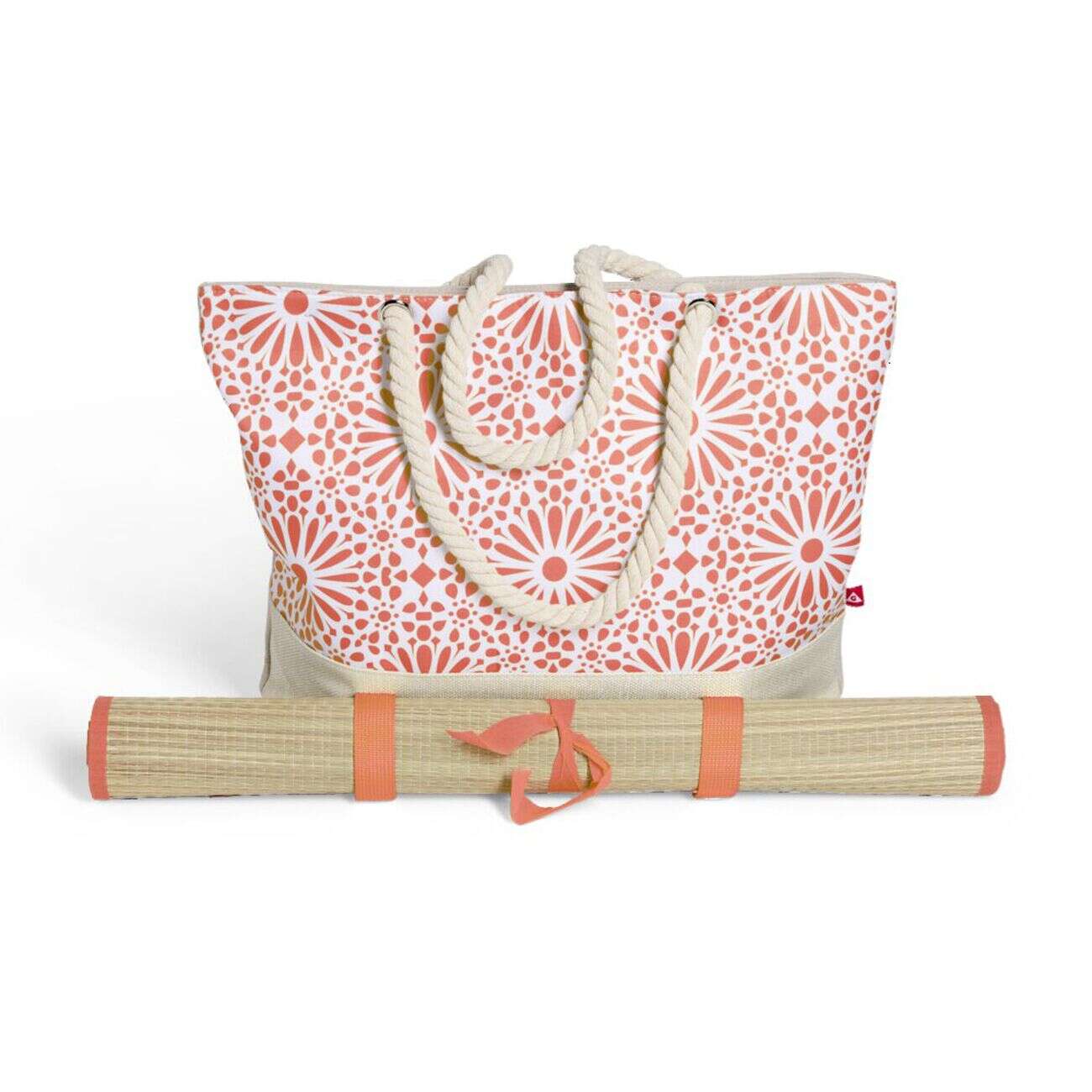 Sac de plage 48x29cm et natte 180x60cm Funky polyester et paille