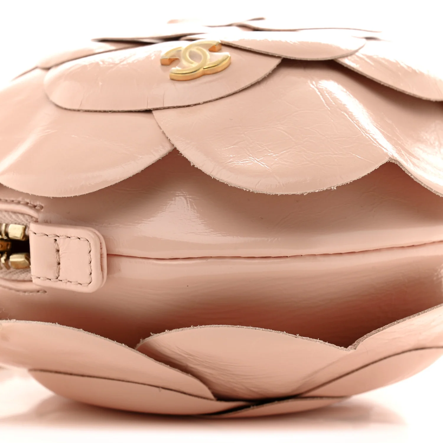 Patent Lambskin Camellia Bouquet Clutch With Chain Light Pink