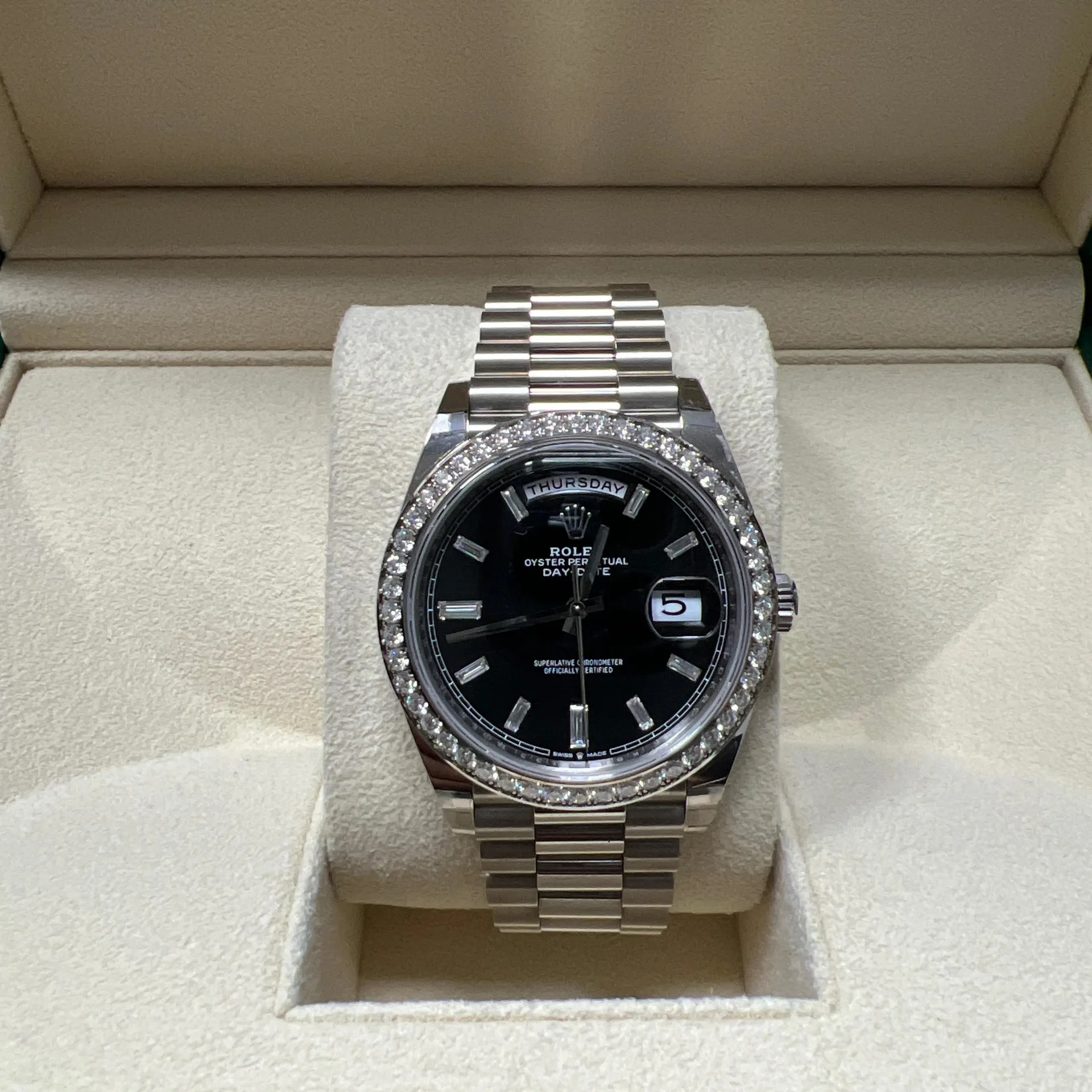 [Super Clone]RLX  Day-Date 40mm 228349RBR-0003 Bright Black Dial President Bracelet
