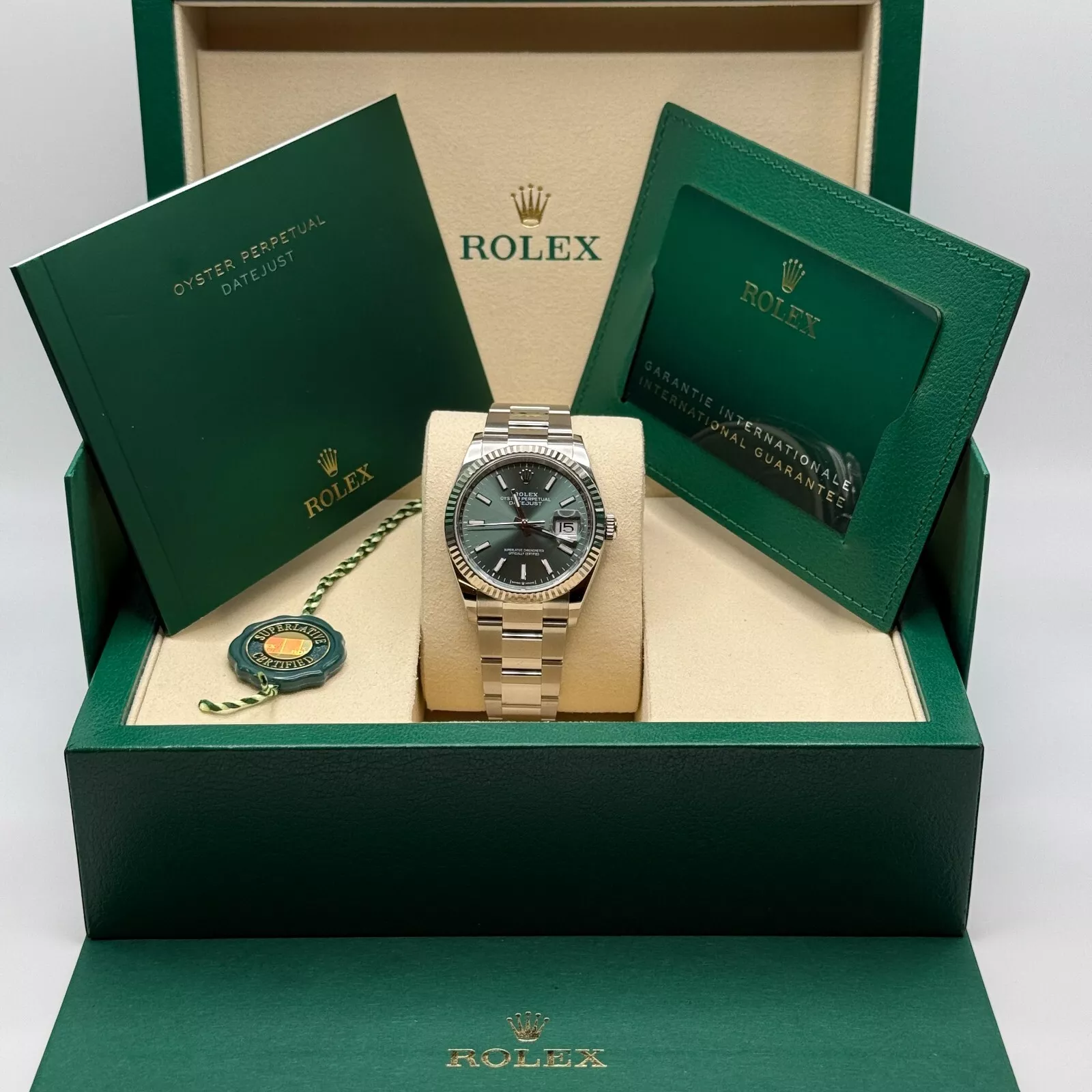 [Super Clone]RLX  Datejust 36mm 126234-0052 Green Index Dial Stainless Steel Fluted Bezel Oyster