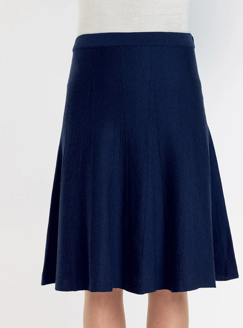 Jupe plissée femme en laine merinos bleu marine